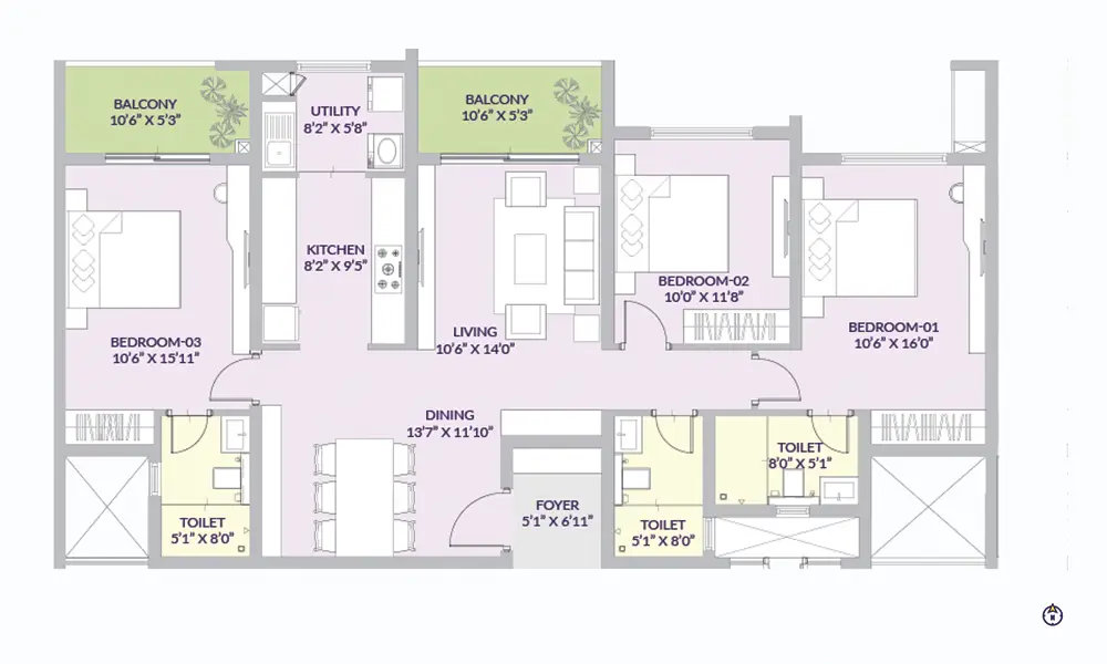 Century Liva 3 BHK Floor Plan